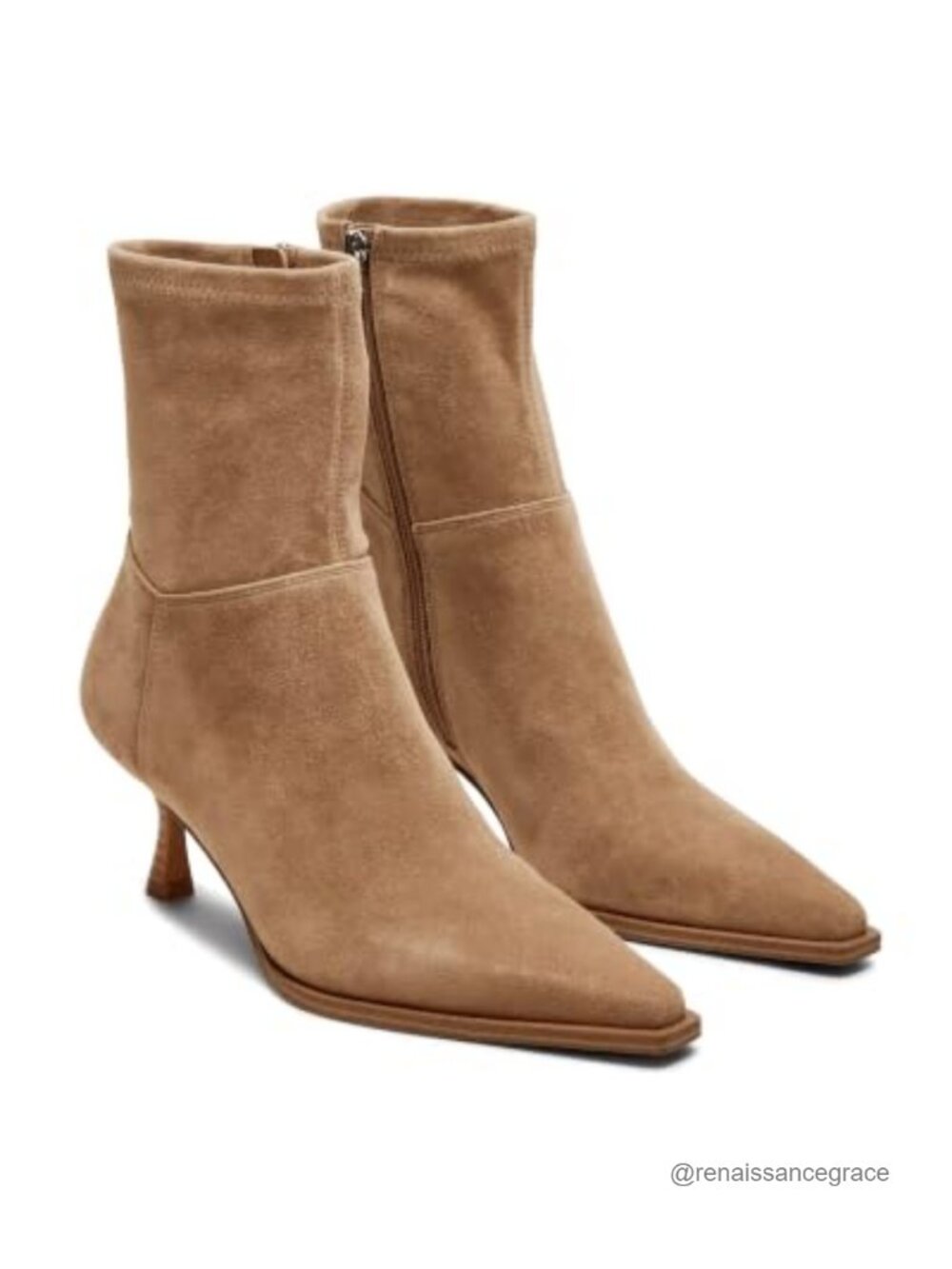Faux Suede Kitten Heel Ankle Boots Pointed Toe Side Zip Booties